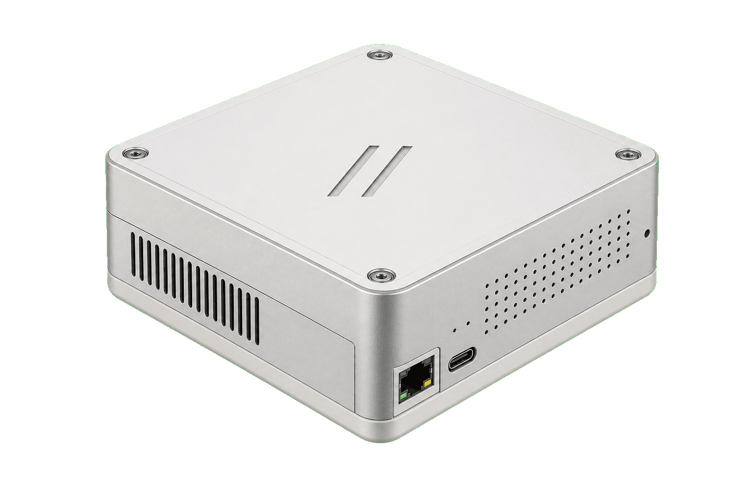 The AGIMAN appliance front, carrying the truesilver // mark, with a network port and power connector.