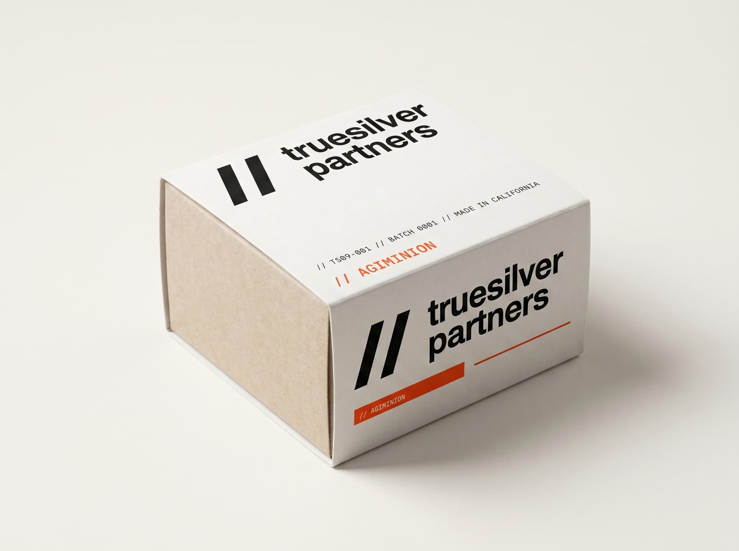 AGIMINION retail box wrapped in a truesilver branded paper sleeve.